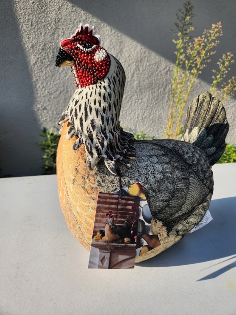 NEW John Derian Beaded Chicken Novelty Plush Pillow with Beaded Head Stuffed Ani